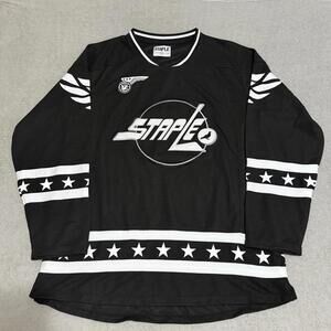 STAPLE Black Hockey Jersey XL Streetwear Logo Stars Long Sleeve Pullover Men’s